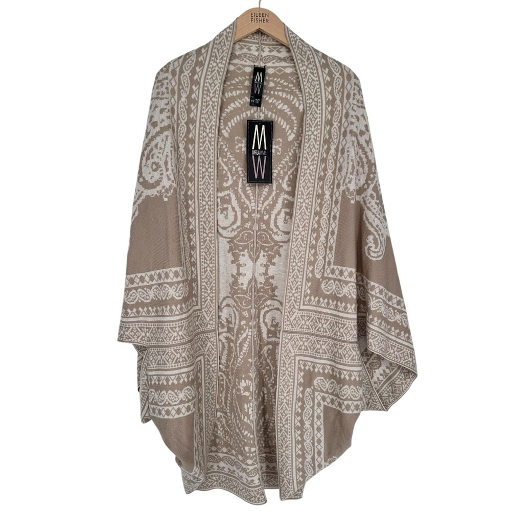 MarlaWynne Taupe Cream Knit Open Cardigan Oversized XL/1X NWT Long Sleeves